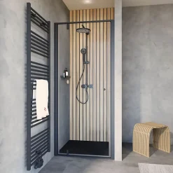 Schulte Colonne de douche thermostatique avec pommeau + douchette + flexible + barre réglable, coloris noir mat, Rain