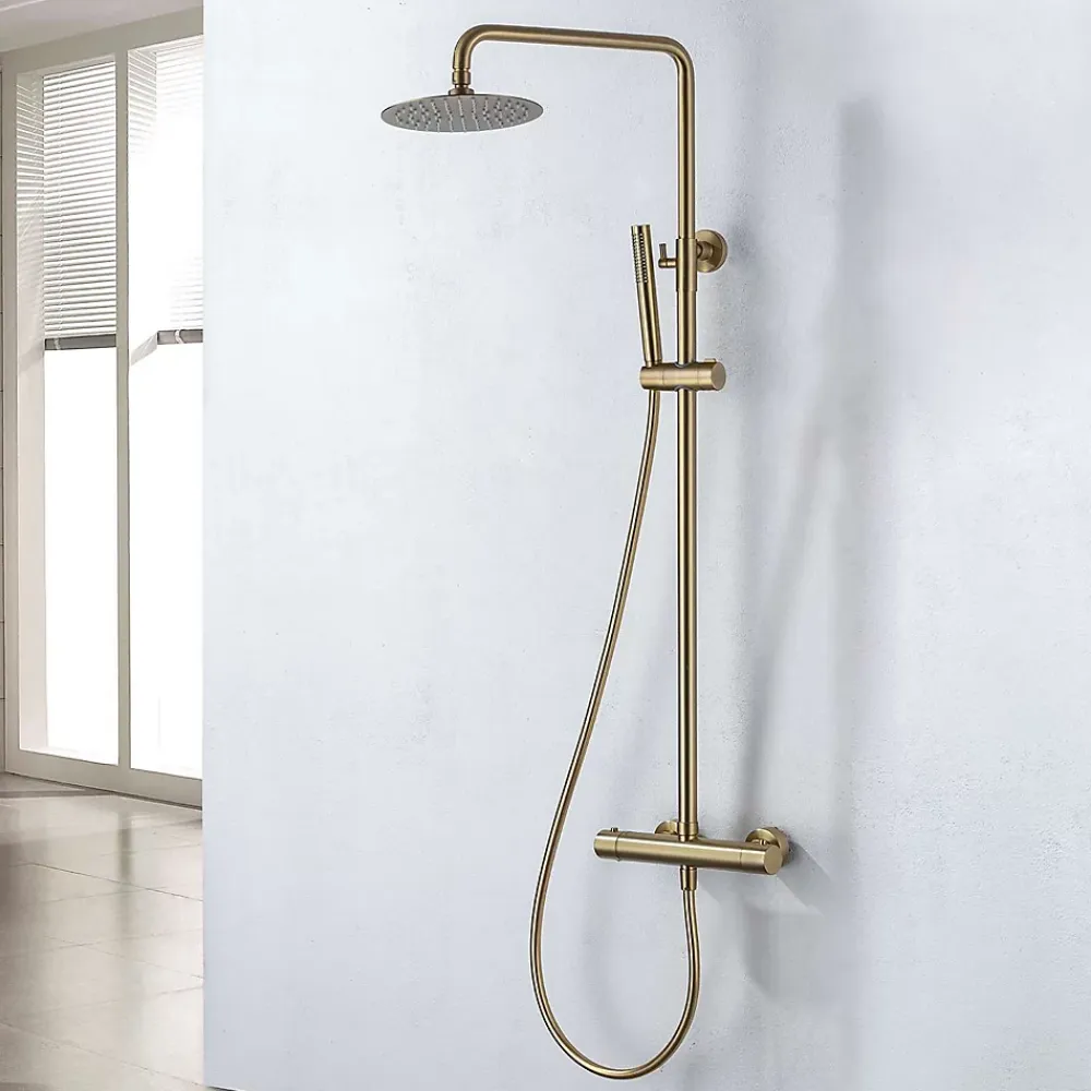 Colonne De Douche Thermostatique|Poalgi Colonne de douche thermostatique avec barre extensible SKY BATH or brossé Inox S304 série SUPREME