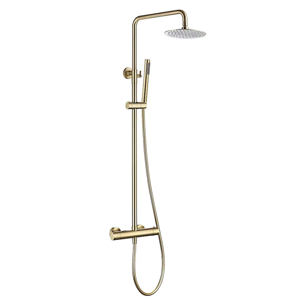 Colonne De Douche Thermostatique|Poalgi Colonne de douche thermostatique avec barre extensible SKY BATH or brossé Inox S304 série SUPREME