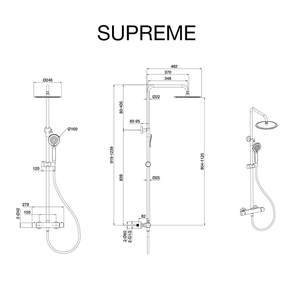 Colonne De Douche Thermostatique|Poalgi Colonne de douche thermostatique avec barre extensible SKY BATH or brossé Inox S304 série SUPREME