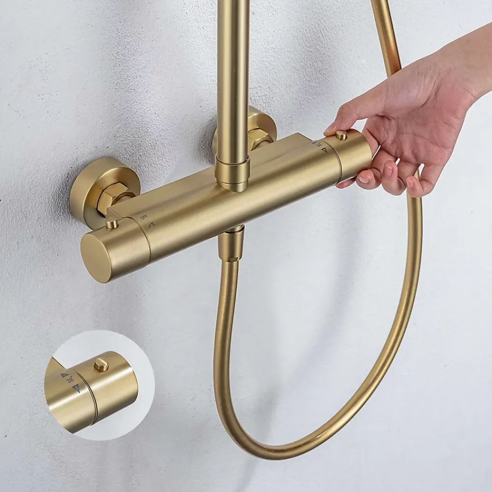 Colonne De Douche Thermostatique|Poalgi Colonne de douche thermostatique avec barre extensible SKY BATH or brossé Inox S304 série SUPREME