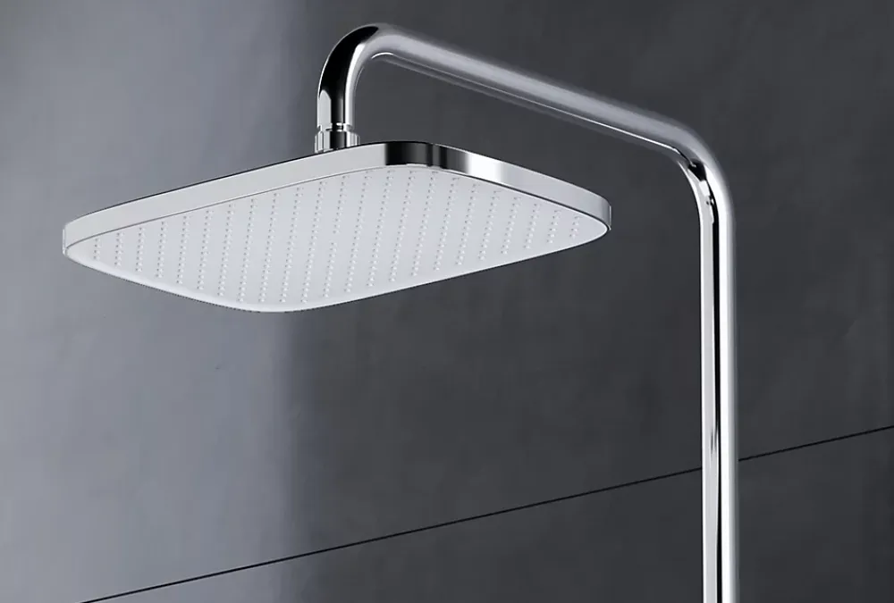 Bernstein Colonne de douche thermostatique laiton, mitigeur de douche + tablette en verre - Chrome / Blanc - Assemblée, Silencieux - BS371