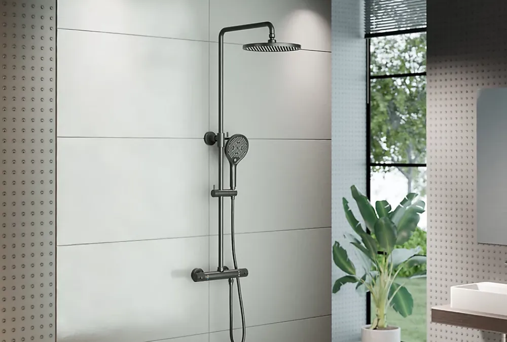 Bernstein Colonne de douche thermostatique murale Noire mat 30x44x87-132cm (LxPxH) hauteur réglable - 4011 PRO