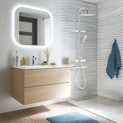 Colonne De Douche Thermostatique|Valentin Colonne de douche thermostatique anti-brûlure avec tablette, pomme de tête ronde, douchette et flexible, chrome, Opium