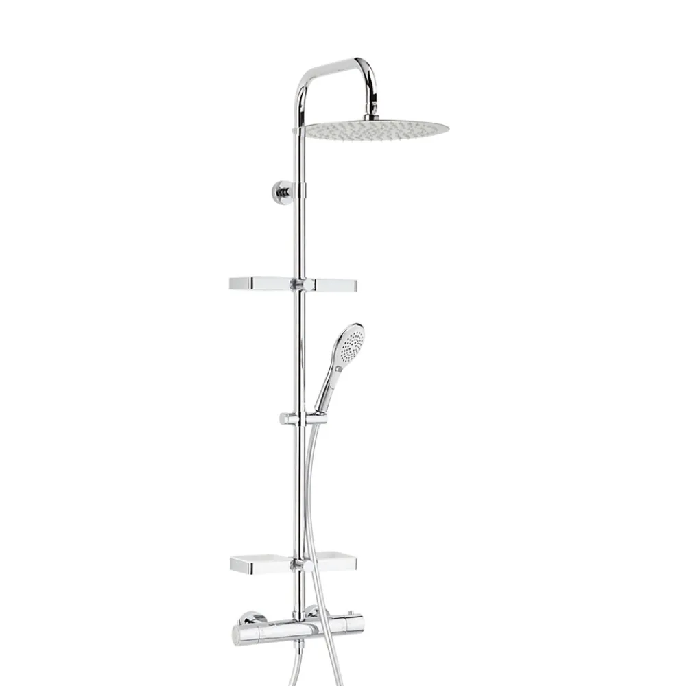 Colonne De Douche Thermostatique|Valentin Colonne de douche thermostatique anti-brûlure avec tablette, pomme de tête ronde, douchette et flexible, chrome, Opium