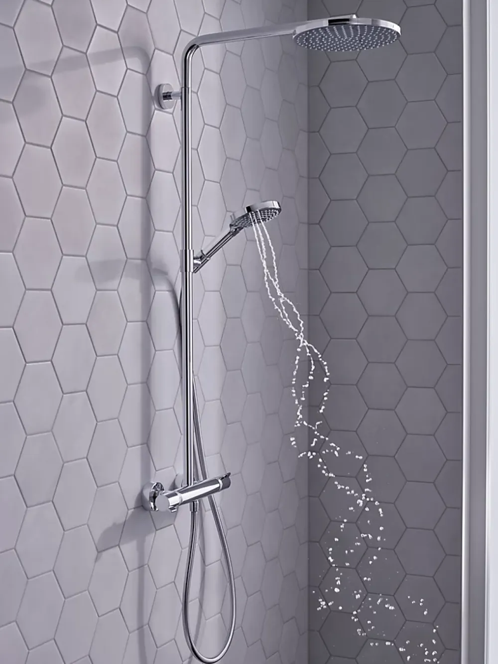 Hansgrohe Colonne de douche thermostatique avec pommeau + douchette 1 jet + flexible + barre réglable, chrome, Raindance Select S 240 PowderRain