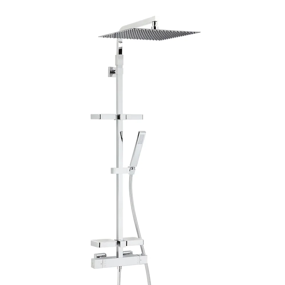 Colonne De Douche Thermostatique|Valentin Colonne de douche thermostatique avec tablettes, pomme de tête, douchette et flexible, chrome, Touareg