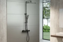 Colonne De Douche Thermostatique|Bernstein Colonne de douche thermostatique murale Noire mat 30x29x84-128cm (LxPxH) hauteur réglable - 3011 PRO
