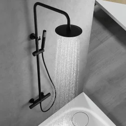 Colonne De Douche Encastrable|Imex Products Colonne de douche thermostatique noire mat en acier et laiton avec douchette extensible