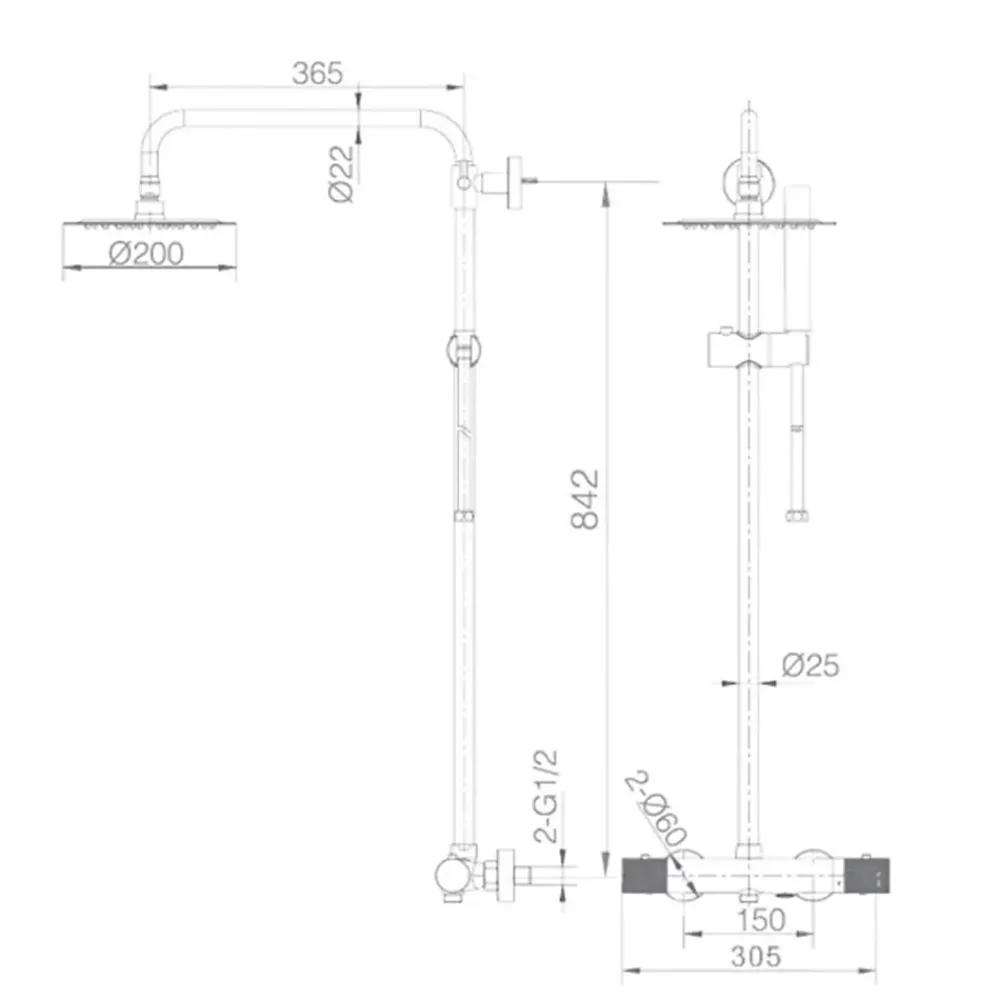 Colonne De Douche Encastrable|Imex Products Colonne de douche thermostatique noire mat en acier et laiton avec douchette extensible