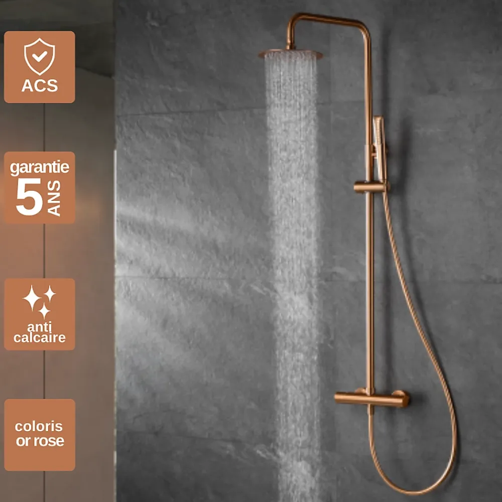 Colonne De Douche Thermostatique|Imex Colonne de Douche Thermostatique Anti-Calcaire Or Rose Cuivré NAPOLES BTN047/ORC