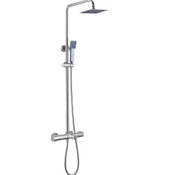 Kibath Colonne de douche thermostatique GAS carrée extra-longue, 100-150 cm, finition chrome poli, en laiton