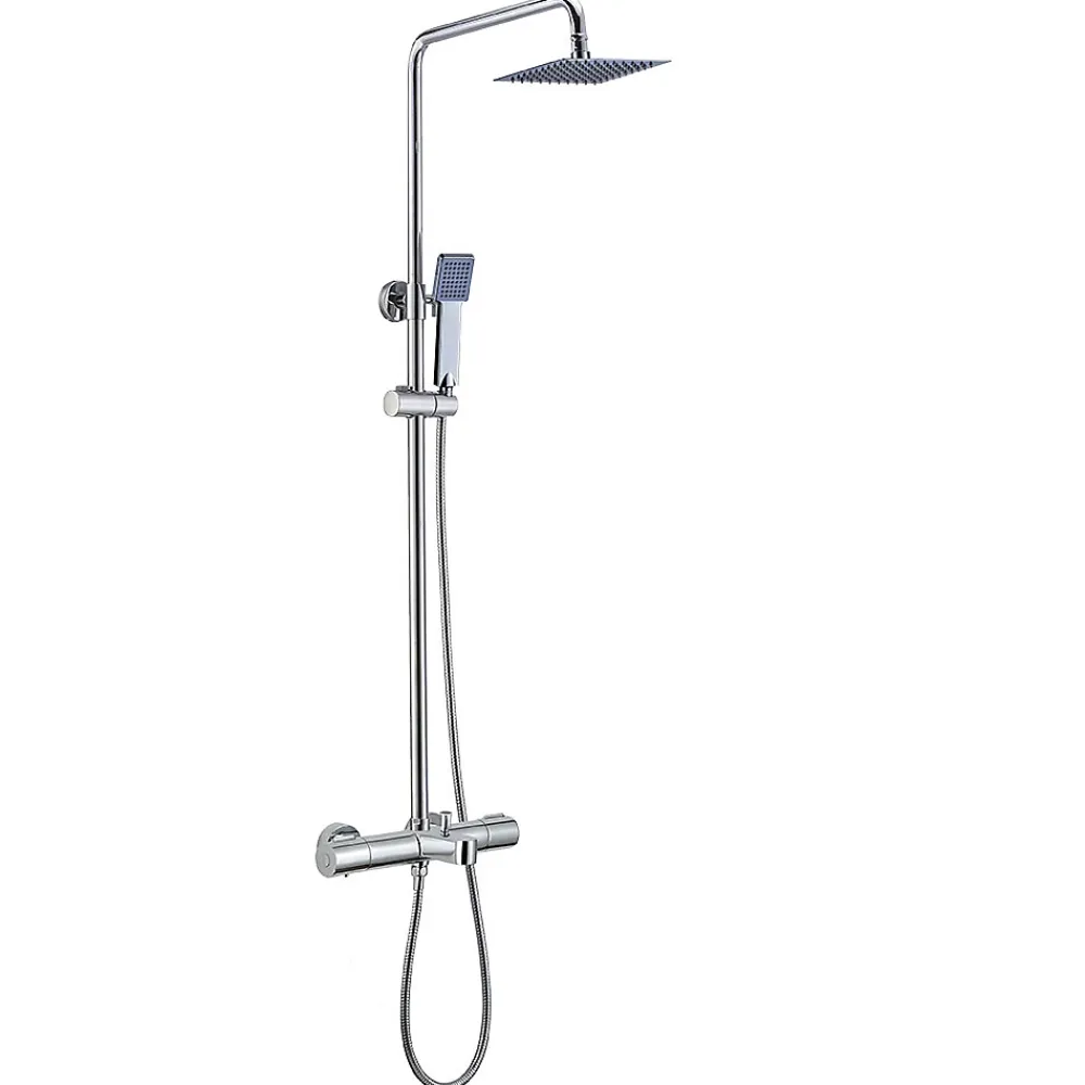 Kibath Colonne de douche thermostatique GAS carrée extra-longue, 100-150 cm, finition chrome poli, en laiton