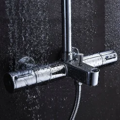 Kibath Colonne de douche thermostatique GAS carrée extra-longue, 100-150 cm, finition chrome poli, en laiton