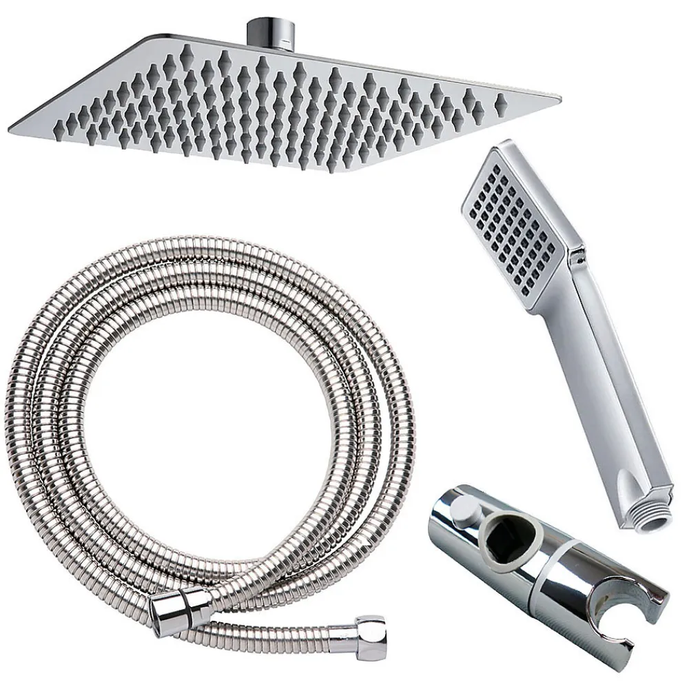 Kibath Colonne de douche thermostatique GAS carrée extra-longue, 100-150 cm, finition chrome poli, en laiton