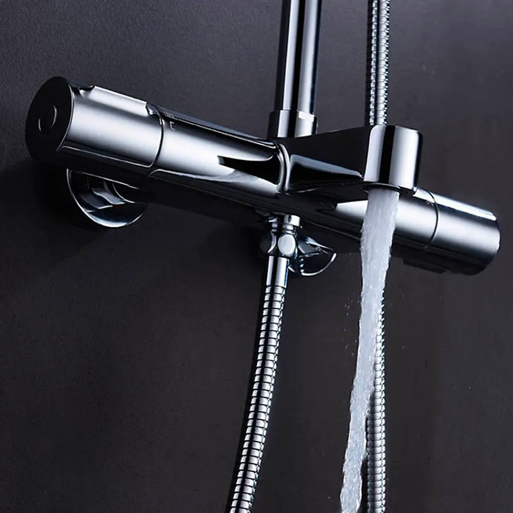 Kibath Colonne de douche thermostatique GAS carrée extra-longue, 100-150 cm, finition chrome poli, en laiton