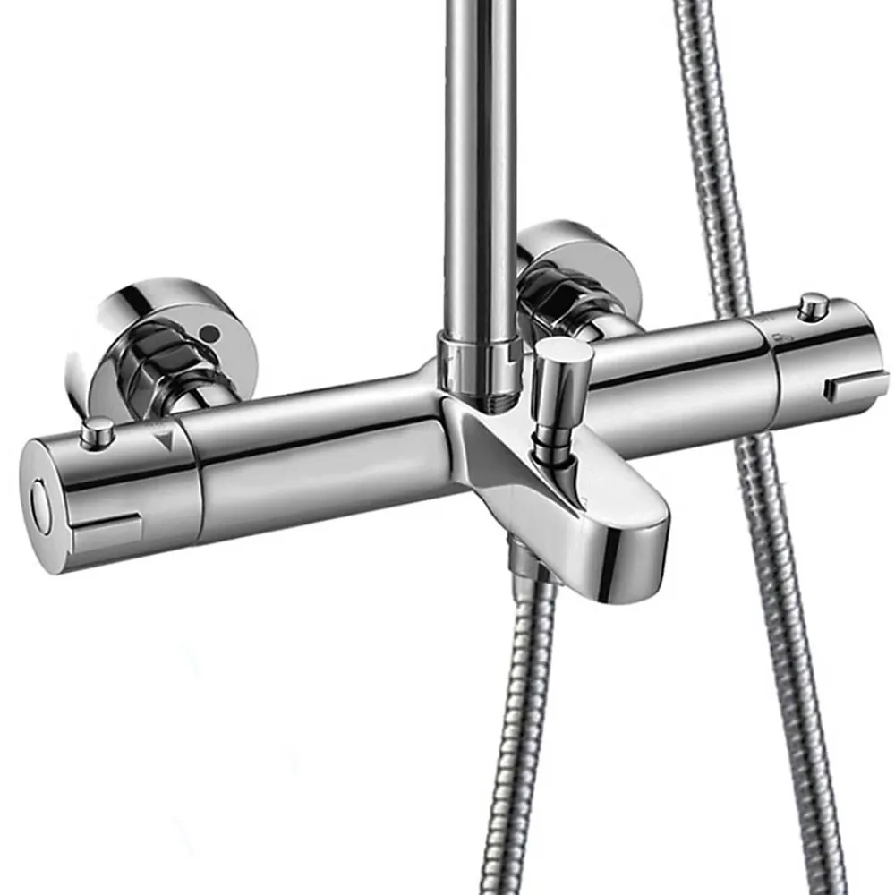 Kibath Colonne de douche thermostatique GAS carrée extra-longue, 100-150 cm, finition chrome poli, en laiton