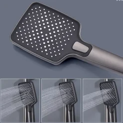 Homelody Colonne de Douche Thermostatique avec Étagère Jet Pluie et Cascade Hauteur Réglable 800-1000 mm Verre et Laiton Gris anthracite