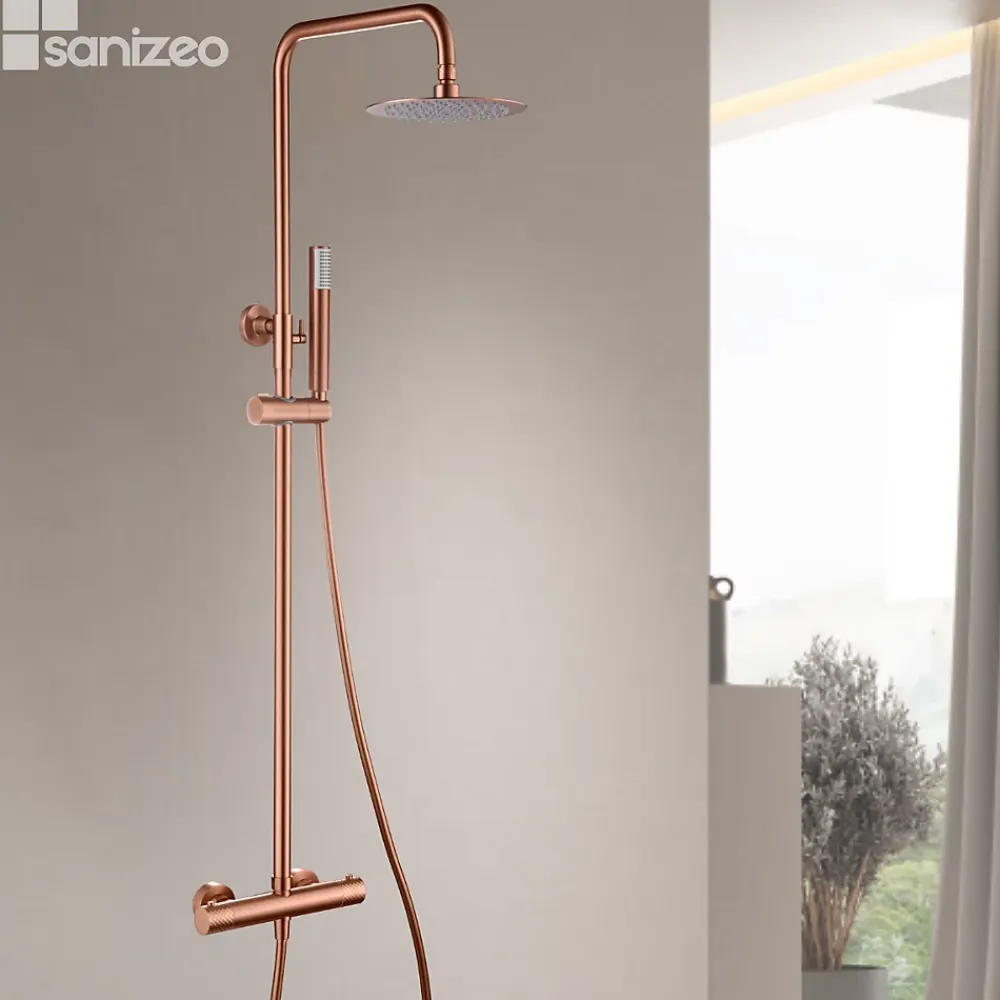 Colonne De Douche Thermostatique|Imex Colonne de Douche Thermostatique Anti-Calcaire Or Rose Cuivré GENOVA BTG053/ORC