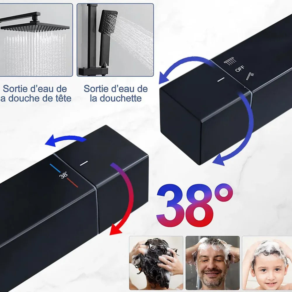 Colonne De Douche Thermostatique|Homelody Colonne de Douche Thermostatique Noir 38C Systeme de Douche en Acier Inox Hauteur Reglable 855 a 1105 mm avec Douchette