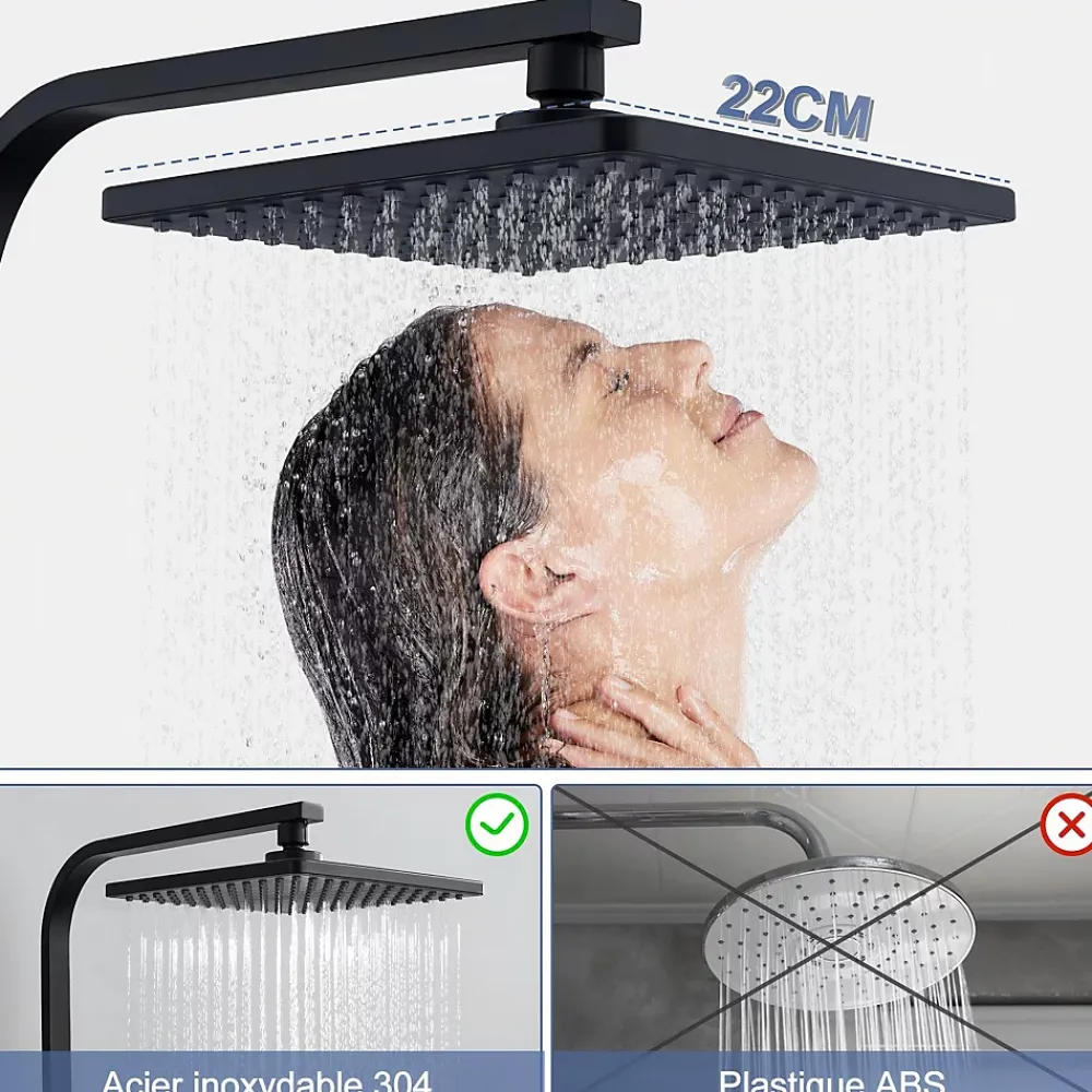 Colonne De Douche Thermostatique|Homelody Colonne de Douche Thermostatique Noir 38C Systeme de Douche en Acier Inox Hauteur Reglable 855 a 1105 mm avec Douchette
