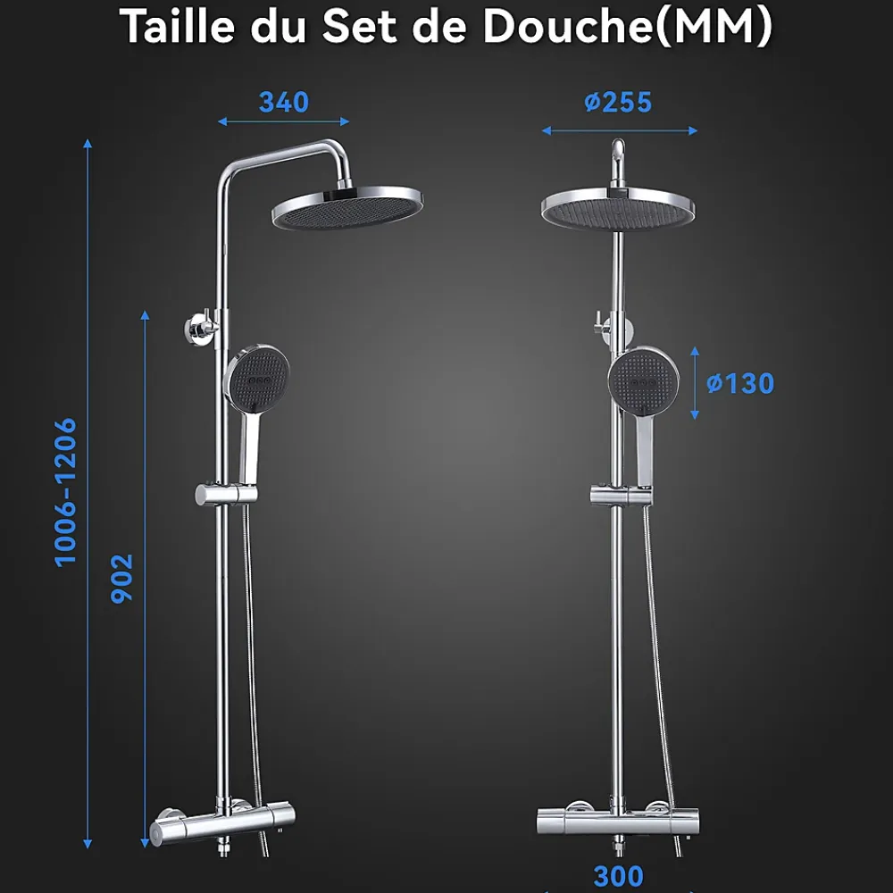 Homelody Colonne de Douche Thermostatique Ensemble de Douche Chromé Système de Douche Robinetterie en Laiton Avec douchette