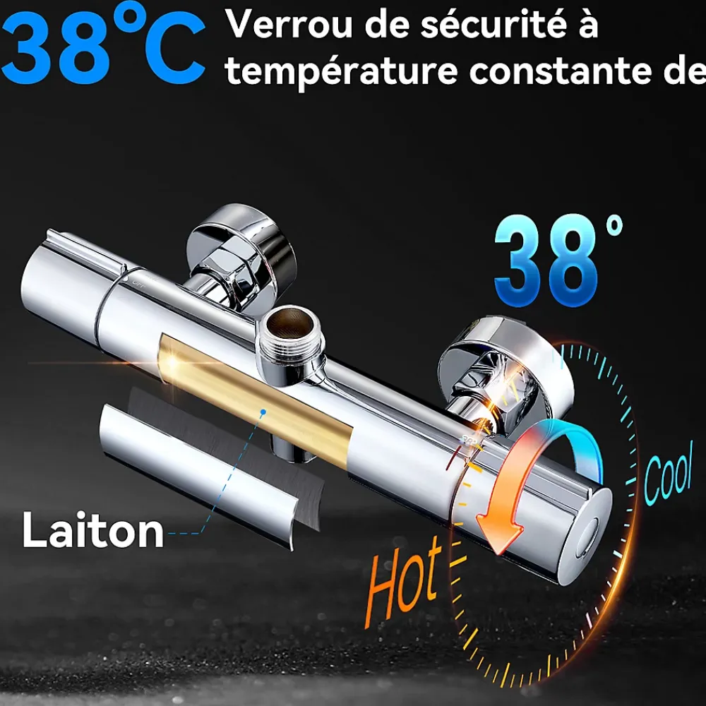 Homelody Colonne de Douche Thermostatique Ensemble de Douche Chromé Système de Douche Robinetterie en Laiton Avec douchette