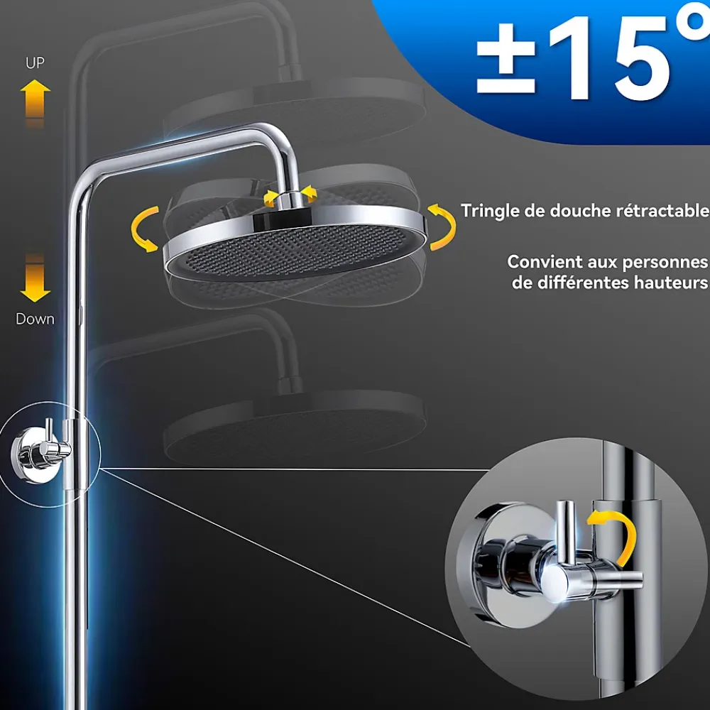 Homelody Colonne de Douche Thermostatique Ensemble de Douche Chromé Système de Douche Robinetterie en Laiton Avec douchette