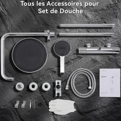 Homelody Colonne de Douche Thermostatique Ensemble de Douche Chromé Système de Douche Robinetterie en Laiton Avec douchette