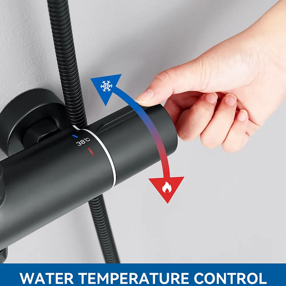 Colonne De Douche Thermostatique|Auralum Max Colonne de Douche Thermostatique 3 Fonctions, Ensemble de Douche Noir, Douche avec Tête de Douche de 9 pouces