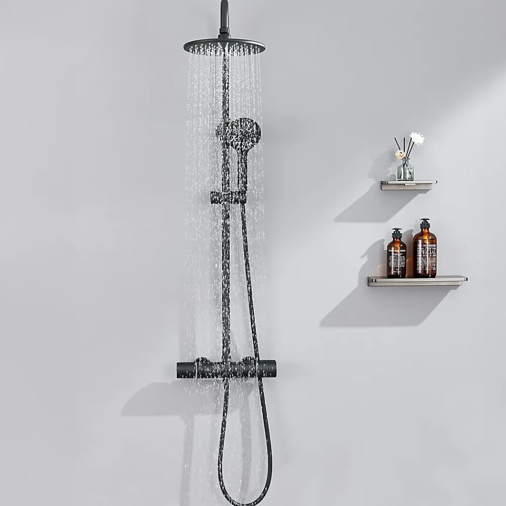 Colonne De Douche Thermostatique|Auralum Max Colonne de Douche Thermostatique 3 Fonctions, Ensemble de Douche Noir, Douche avec Tête de Douche de 9 pouces