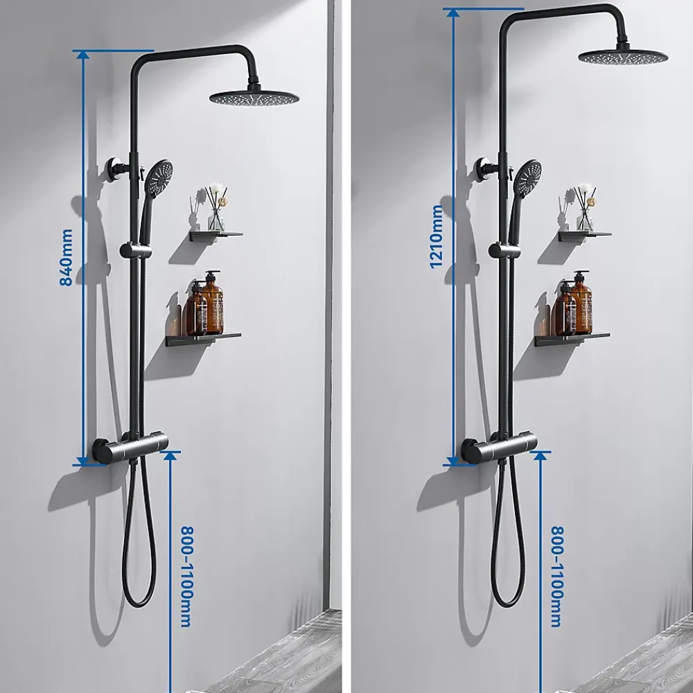 Colonne De Douche Thermostatique|Auralum Max Colonne de Douche Thermostatique 3 Fonctions, Ensemble de Douche Noir, Douche avec Tête de Douche de 9 pouces