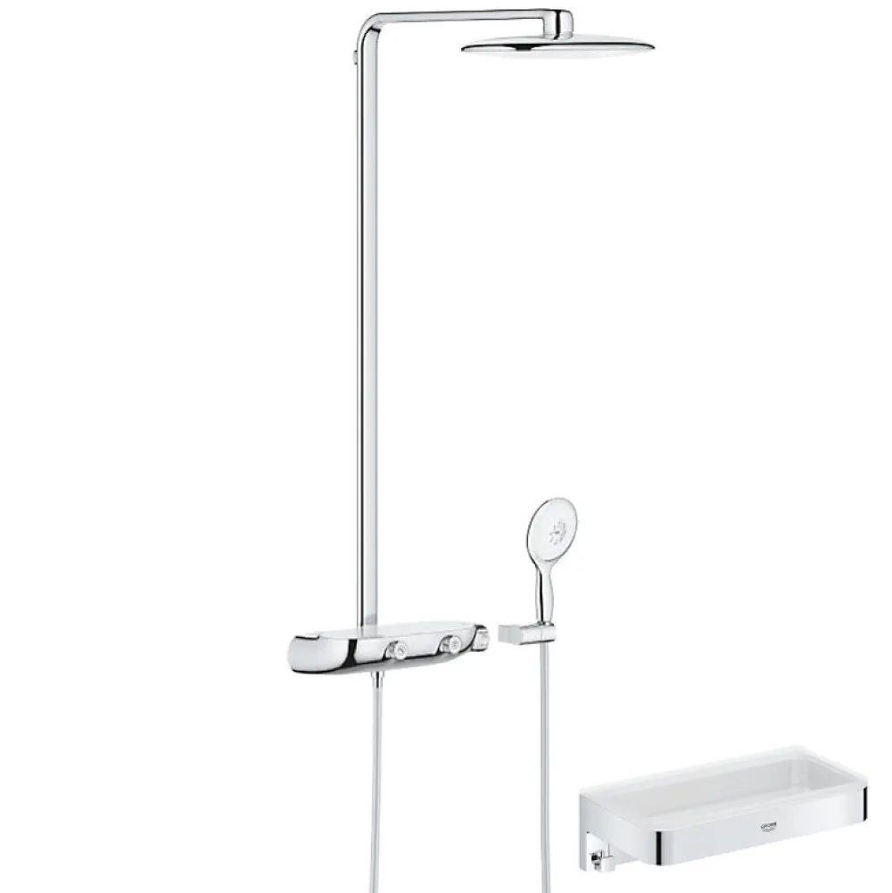 Colonne De Douche Thermostatique|Grohe Colonne de douche thermostatique Rainshower System SmartControl Mono 360 Blanc/chromé + Panier douche Start Cube