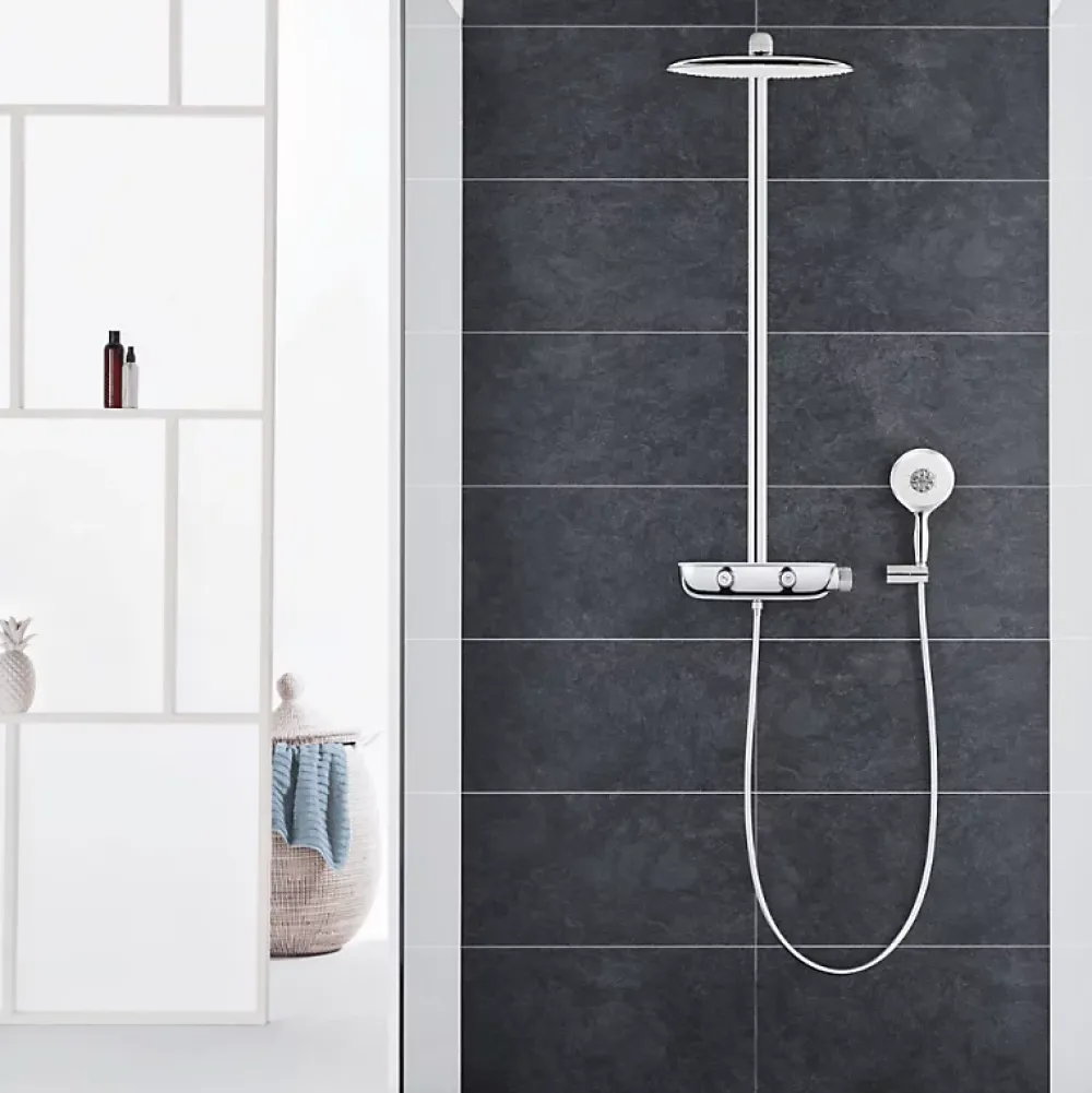 Colonne De Douche Thermostatique|Grohe Colonne de douche thermostatique Rainshower System SmartControl Mono 360 Blanc/chromé + Panier douche Start Cube