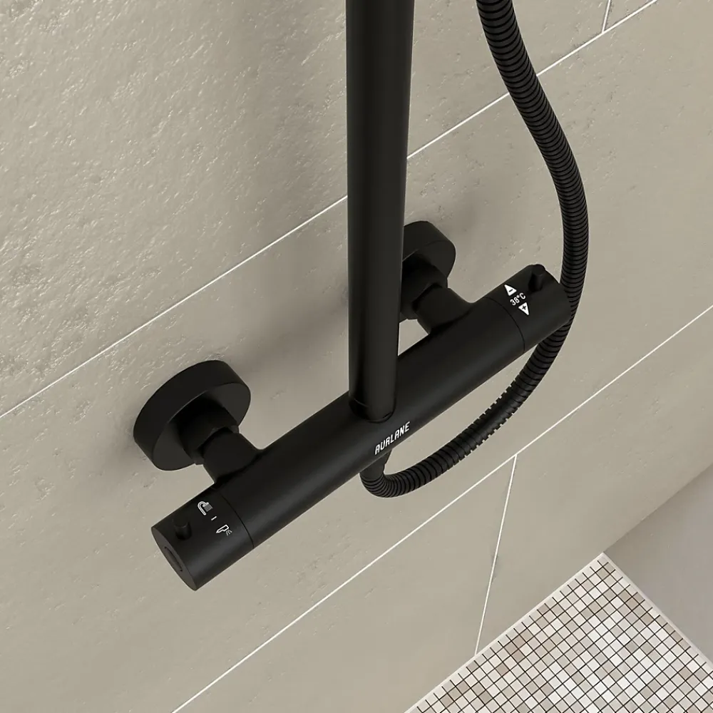 Colonne De Douche Thermostatique|Galedo Colonne de douche thermostatique avec pommeau + douchette 2 jets + flexible + barre réglable, noir mat, Arty