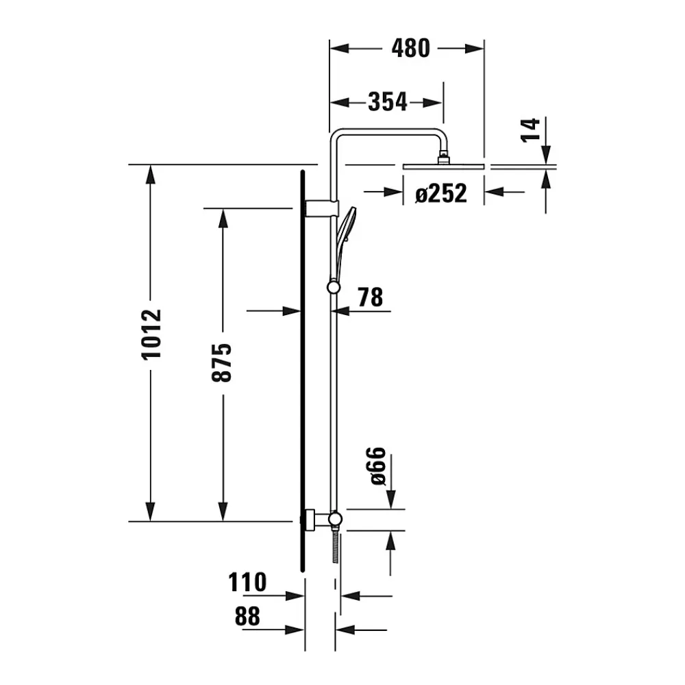 Duravit Colonne de douche thermostatique murale Chrome 30x48x112cm (LxPxH) hauteur réglable, pomme + pommeau douche rond