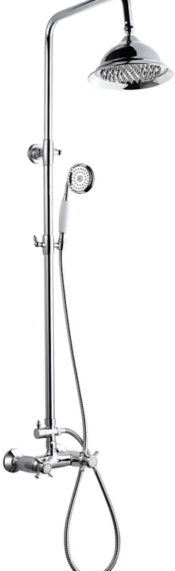 Colonne De Douche Thermostatique|Edouard Rousseau Colonne de douche thermostatique avec pommeau + douchette 1 jet + flexible + barre réglable, chrome, Retro