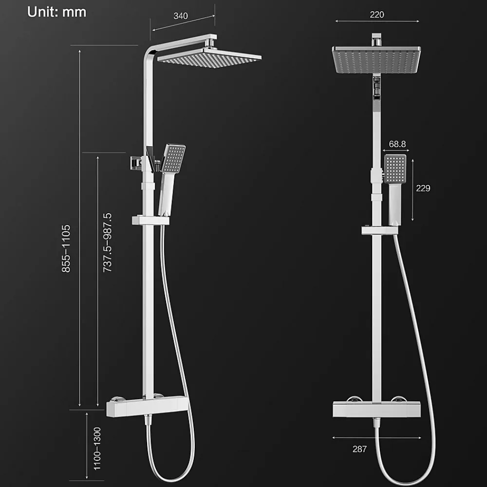 Colonne De Douche Thermostatique|Homelody Colonne de Douche Thermostatique, Ensemble de Douche Réglable en Hauteur, Système de douche en Laiton, Ensemble de Douche Mural