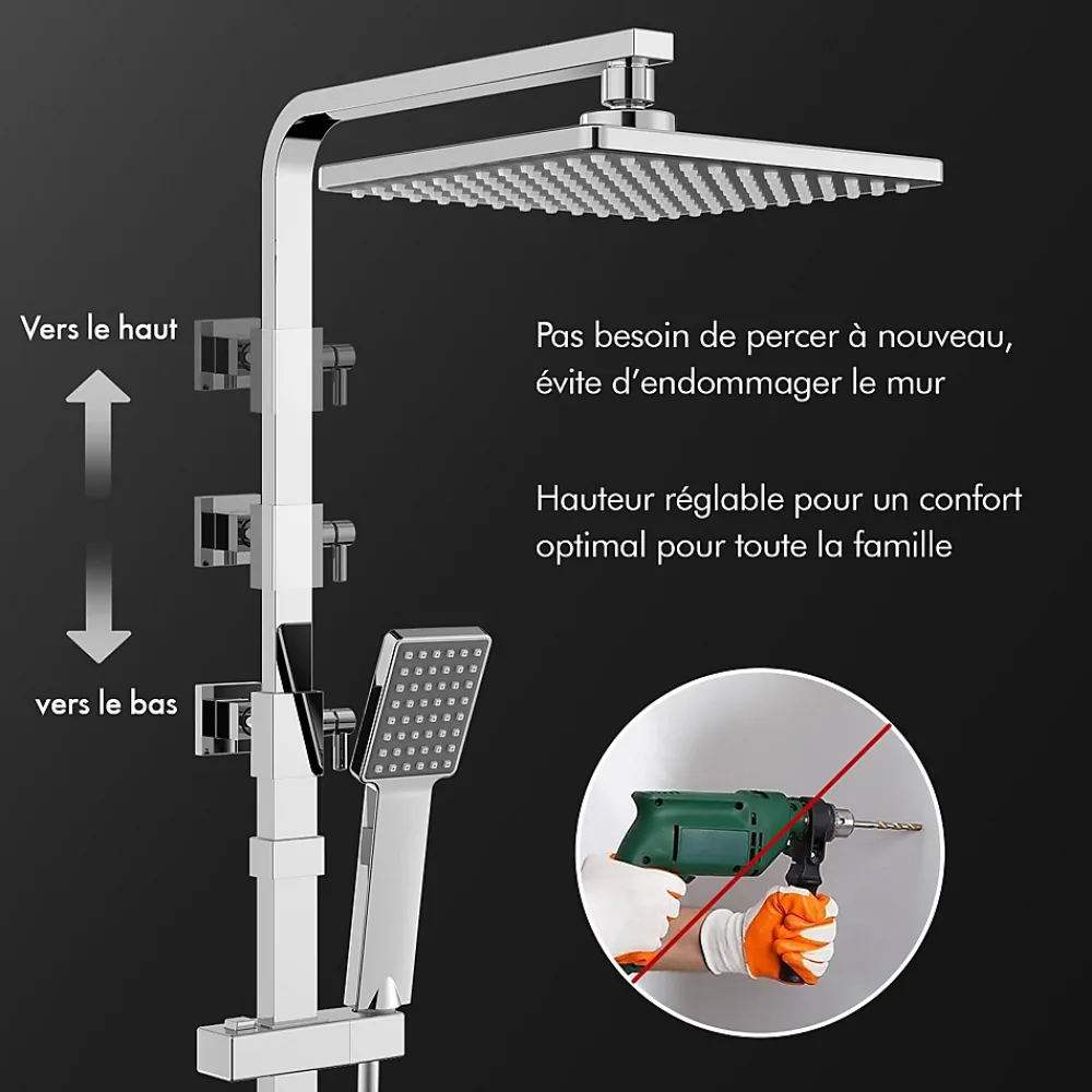 Colonne De Douche Thermostatique|Homelody Colonne de Douche Thermostatique, Ensemble de Douche Réglable en Hauteur, Système de douche en Laiton, Ensemble de Douche Mural