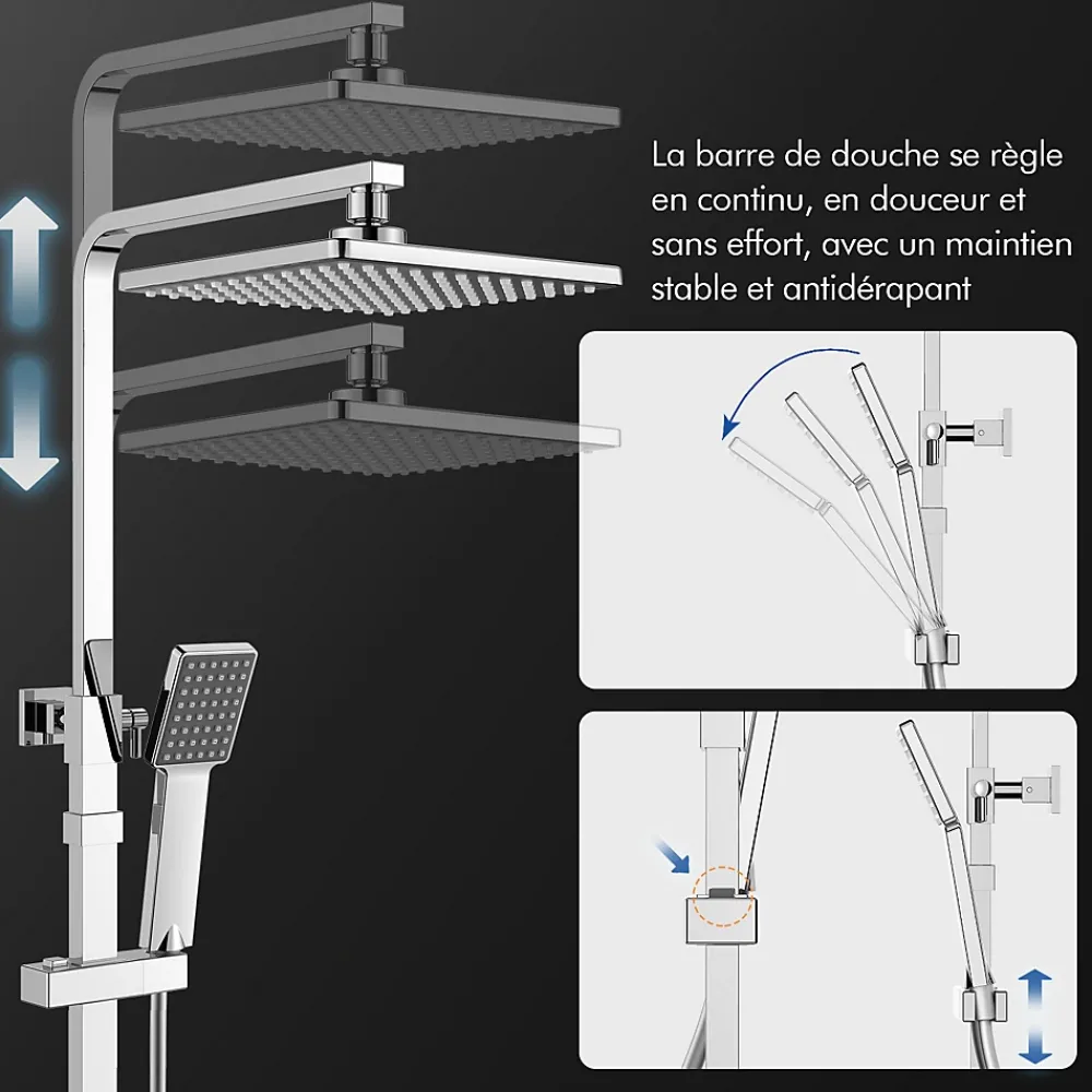Colonne De Douche Thermostatique|Homelody Colonne de Douche Thermostatique, Ensemble de Douche Réglable en Hauteur, Système de douche en Laiton, Ensemble de Douche Mural