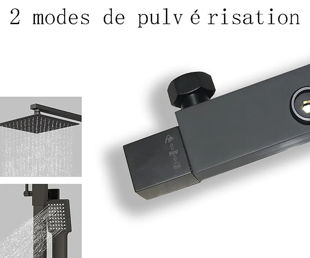 AICA Sanitaire Colonne de douche thermostatique 200mm, kit carré noir AICA