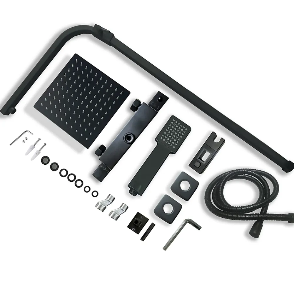 AICA Sanitaire Colonne de douche thermostatique 200mm, kit carré noir AICA