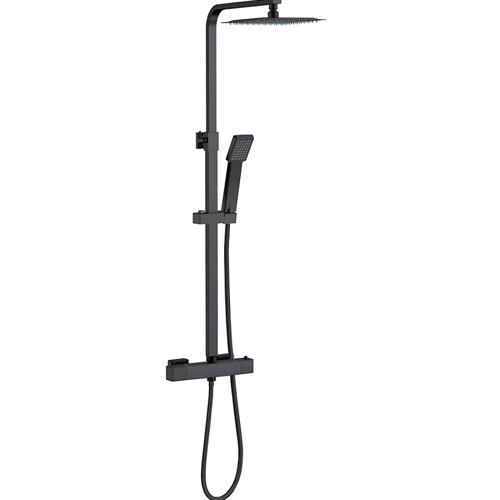 Colonne De Douche Thermostatique|AICA Sanitaire Colonne de douche thermostatique avec pomme de tête, douchette et flexible,noir mat, AICA