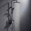 Colonne De Douche Mécanique|Homelody Colonne de Douche Thermostatique avec Étagère Jet Pluie et Cascade Hauteur Réglable 800-1000 mm Verre et Laiton Noir