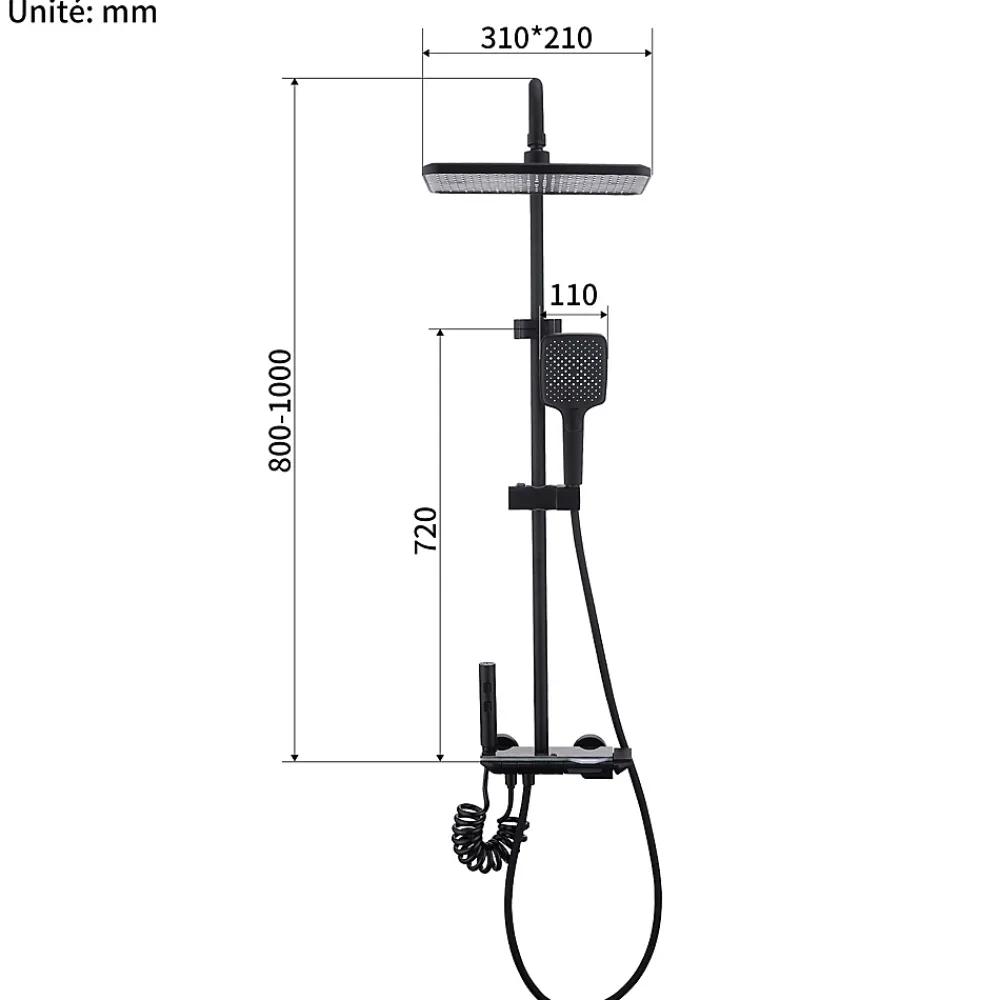 Colonne De Douche Mécanique|Homelody Colonne de Douche Thermostatique avec Étagère Jet Pluie et Cascade Hauteur Réglable 800-1000 mm Verre et Laiton Noir