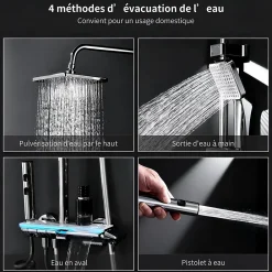 Colonne De Douche Mécanique|Homelody Colonne de Douche Thermostatique avec Étagère Jet Pluie et Cascade Hauteur Réglable 800-1000 mm Verre et Laiton Chromé