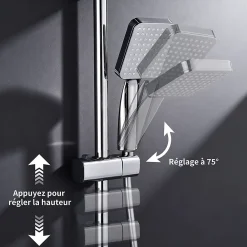 Colonne De Douche Mécanique|Homelody Colonne de Douche Thermostatique avec Étagère Jet Pluie et Cascade Hauteur Réglable 800-1000 mm Verre et Laiton Chromé