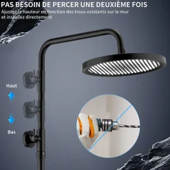 Colonne De Douche Thermostatique|Homelody Colonne de Douche Thermostatique Noir Ensemble de Douche Avec Douchette 3 Fonctions Jet Pluie Hauteur Réglable 1006 a 1206 mm
