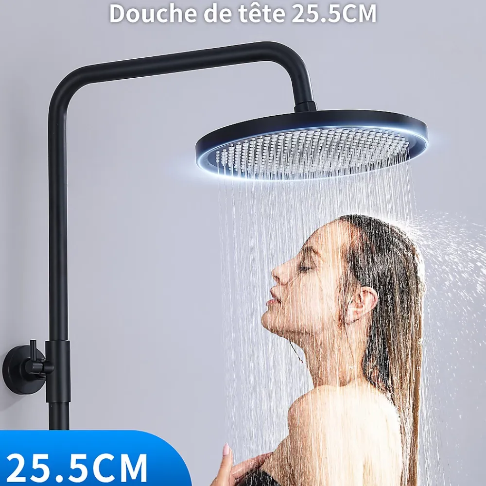 Colonne De Douche Thermostatique|Homelody Colonne de Douche Thermostatique Noir Ensemble de Douche Avec Douchette 3 Fonctions Jet Pluie Hauteur Réglable 1006 a 1206 mm