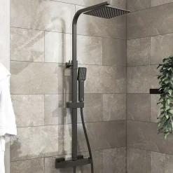 Colonne De Douche Thermostatique|AICA Sanitaire Colonne de douche thermostatique 200mm, kit carré noir